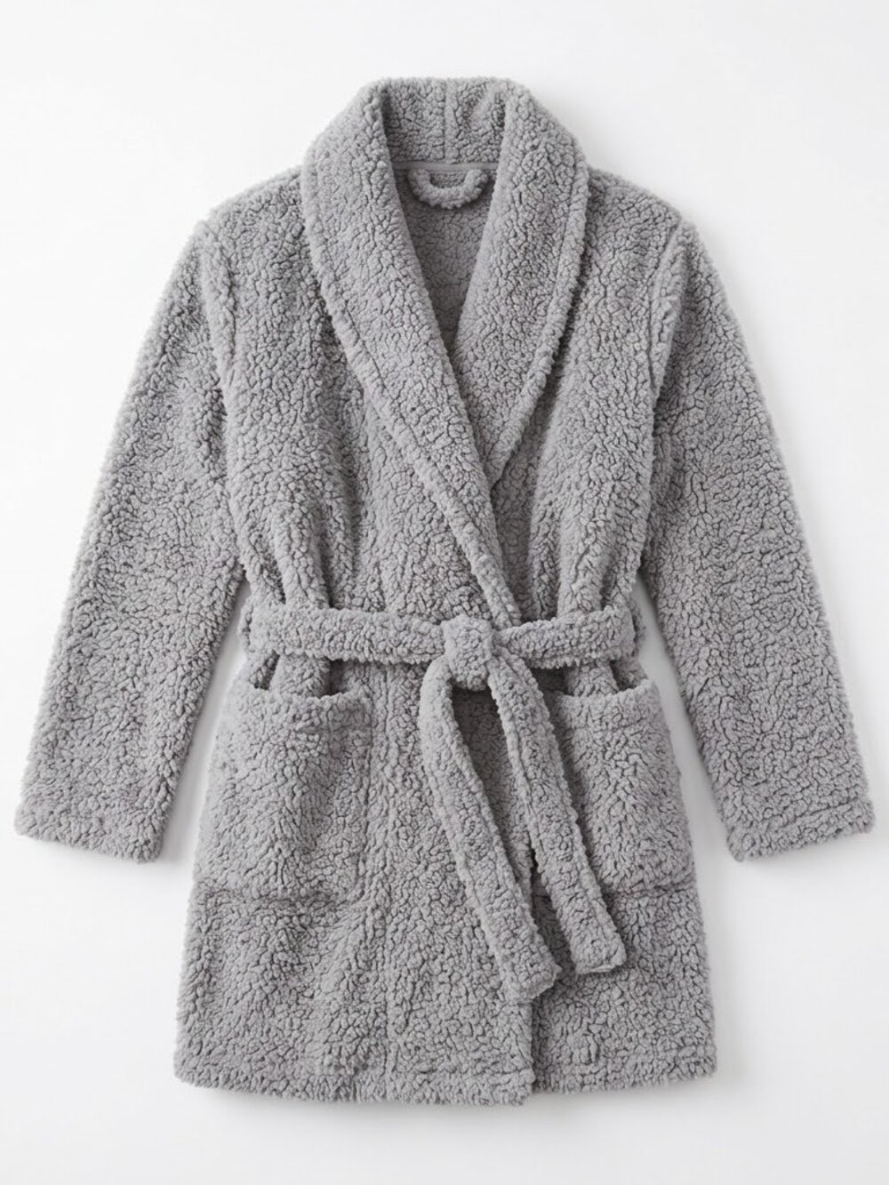 Natori Grey Plush Fleece Sherpa Belted Robe Size S/M Shawl Collar Loungewear - Picture 1 of 5